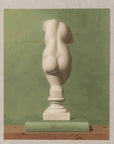 Fine art print of a painting of the statue of Veunus, with a green background.