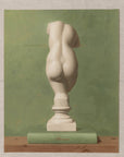 Fine art print of a painting of the statue of Veunus, with a green background.