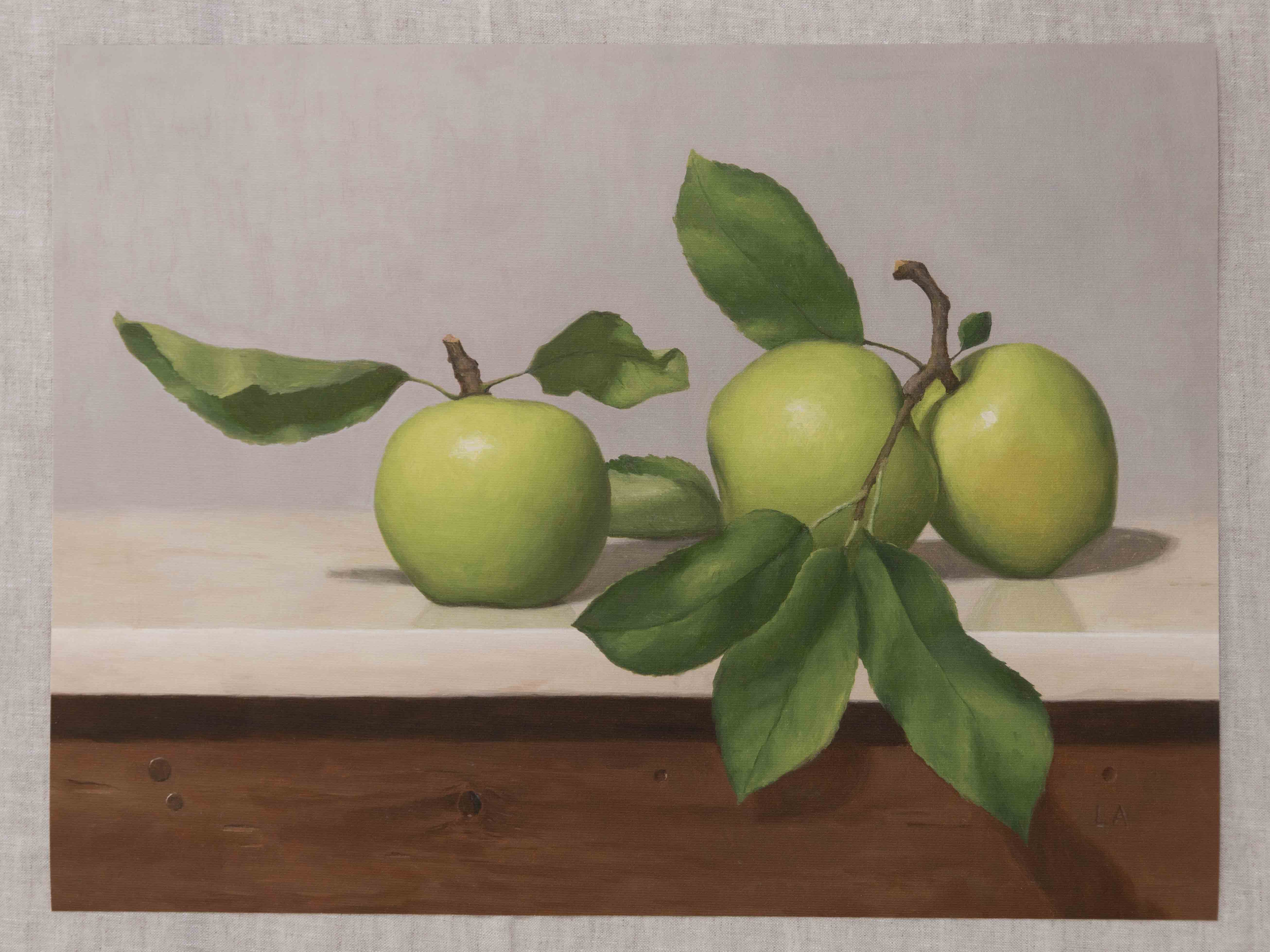 "Green Apples with Blue Background" Fine Art Print