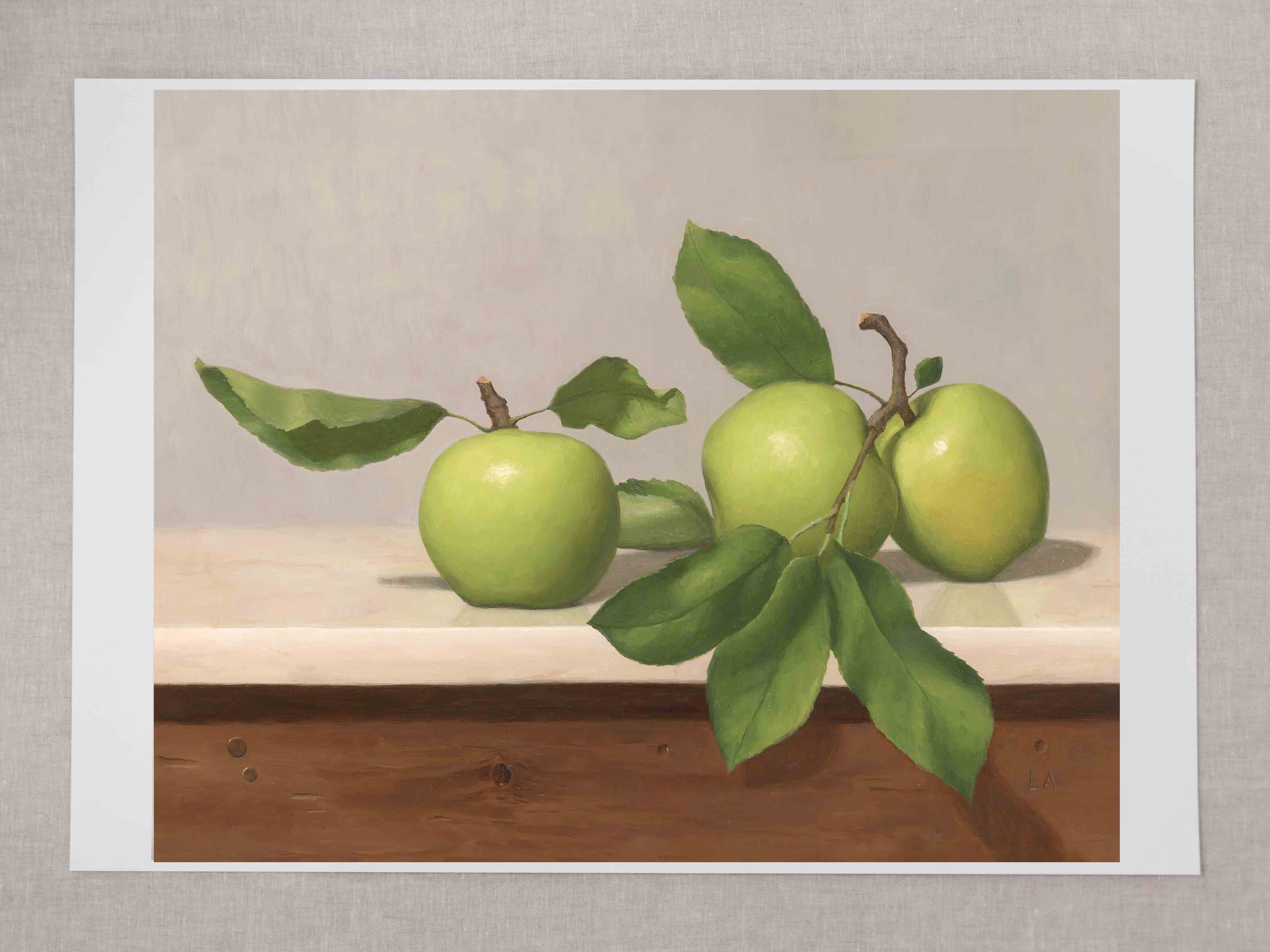 "Green Apples with Blue Background" Fine Art Print