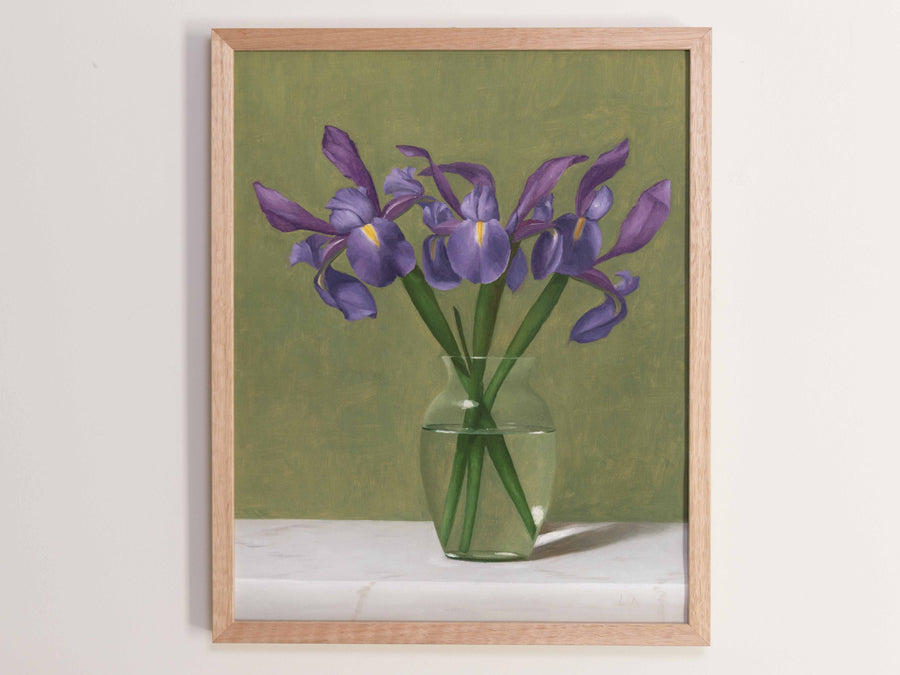 "Irises With Green Background" Fine Art Print