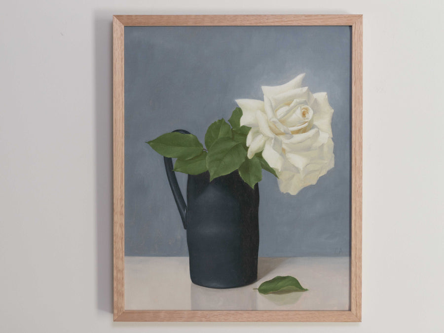 "White Rose in Black Vase" Fine Art Print