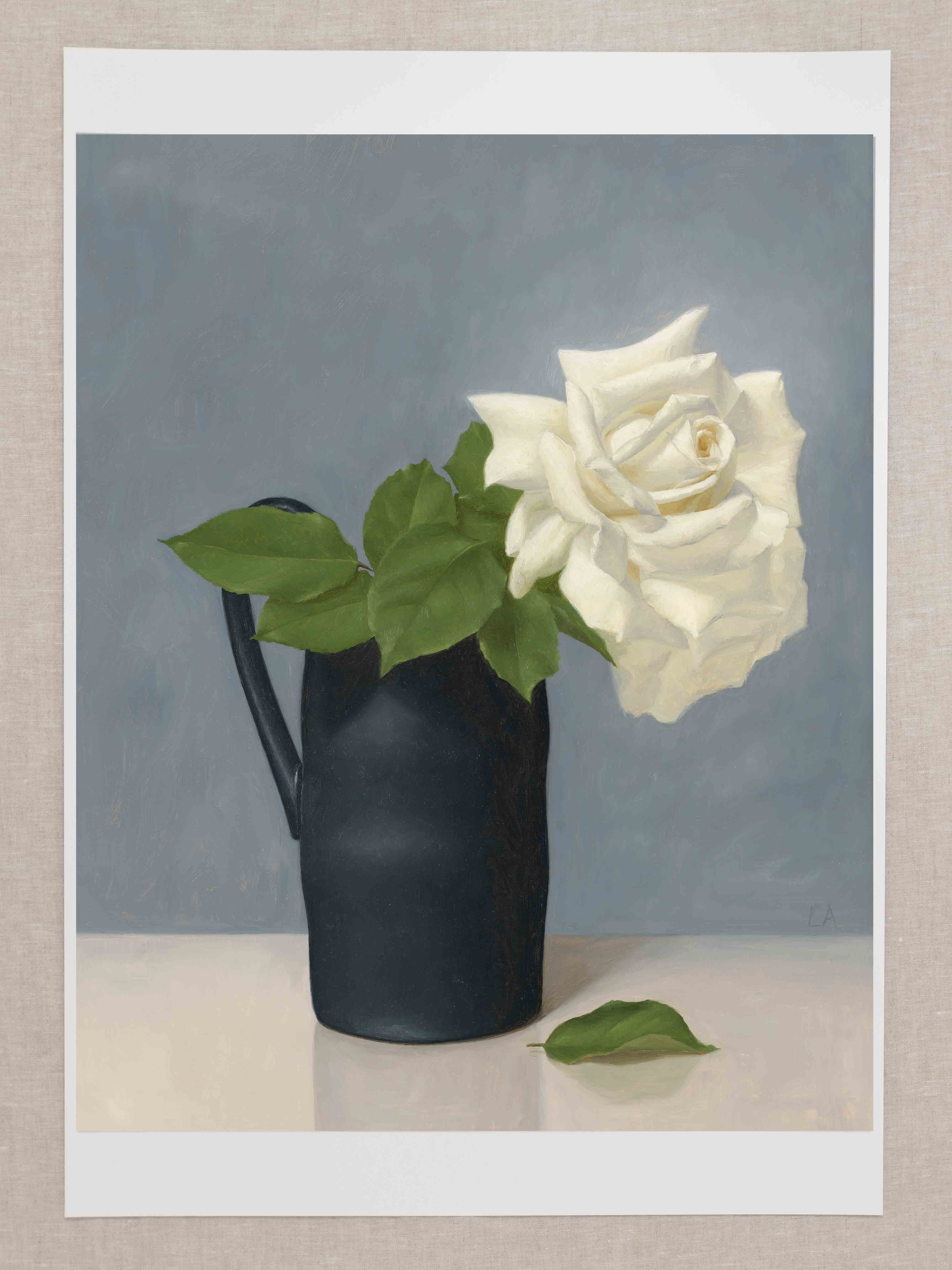 "White Rose in Black Vase" Fine Art Print