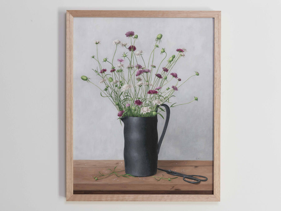 "Wild Scabious in Black Vase" Fine Art Print